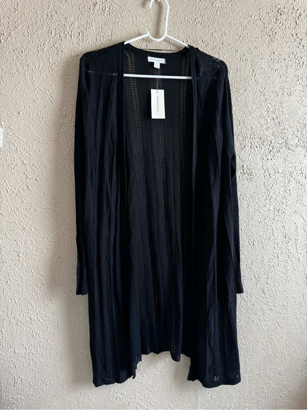Charter Club Black Open-Front Draped Lounge Cardigan